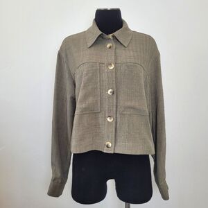 Adrianna Papell Cropped Jacket Blouse Shirt Boxy Utility Gorpcore Grunge Medium